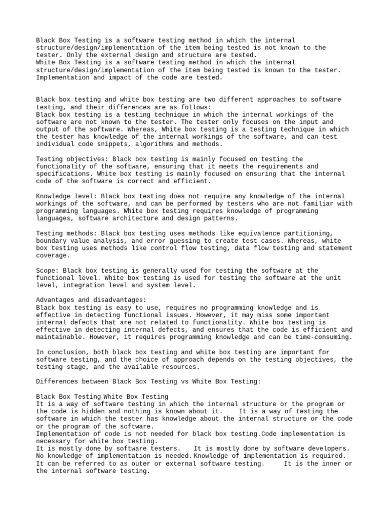 Black and White Box Testing | PDF | Software Testing | Computer Programming