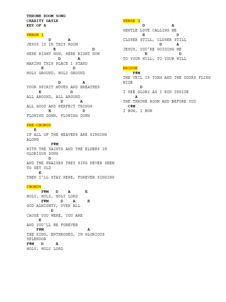Throne Room Song Pdf
