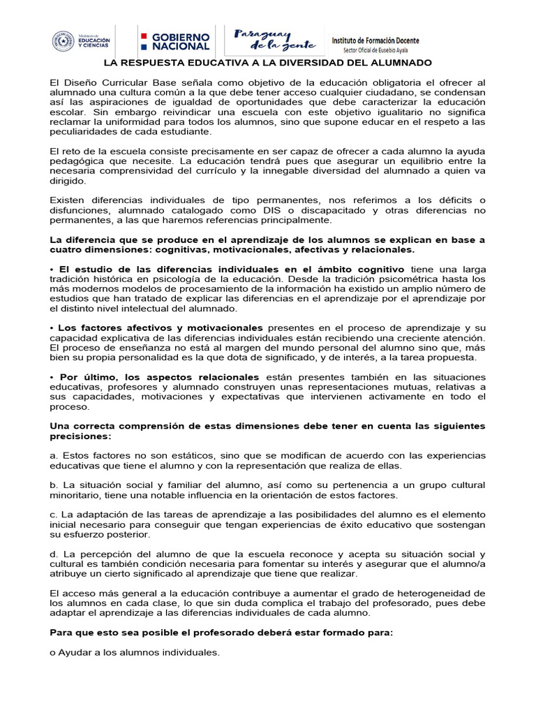 Educación Inclusiva y Diversidad | PDF | Invalidez | Aprendizaje