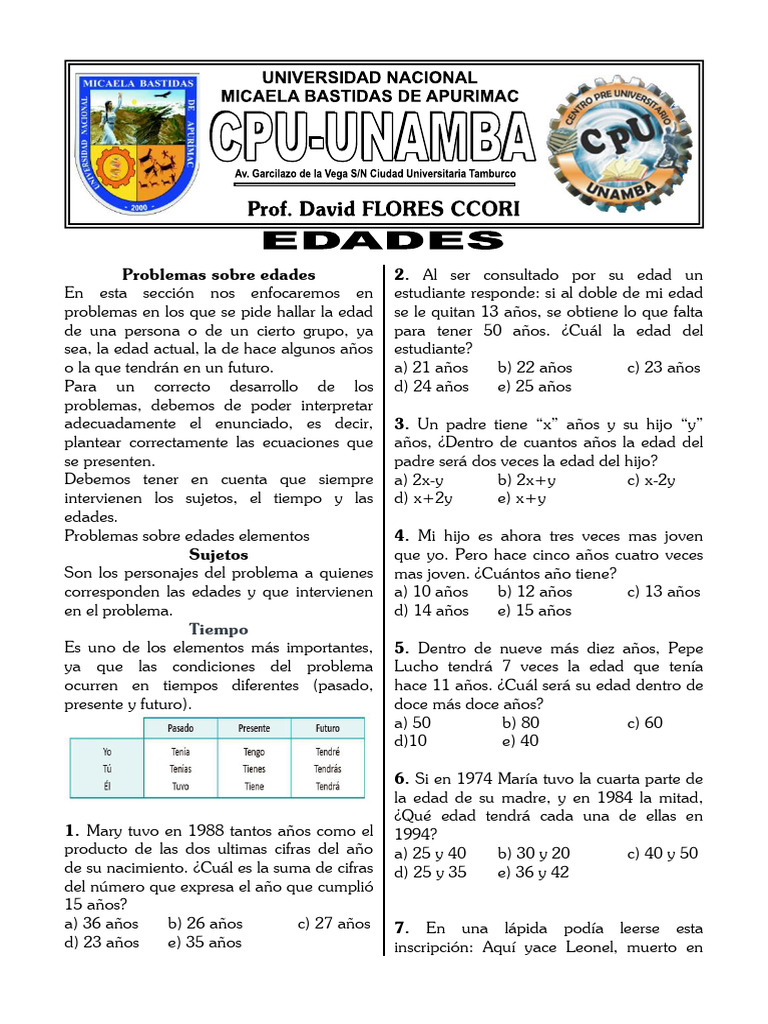 Problemas de Edades y Cálculos | PDF