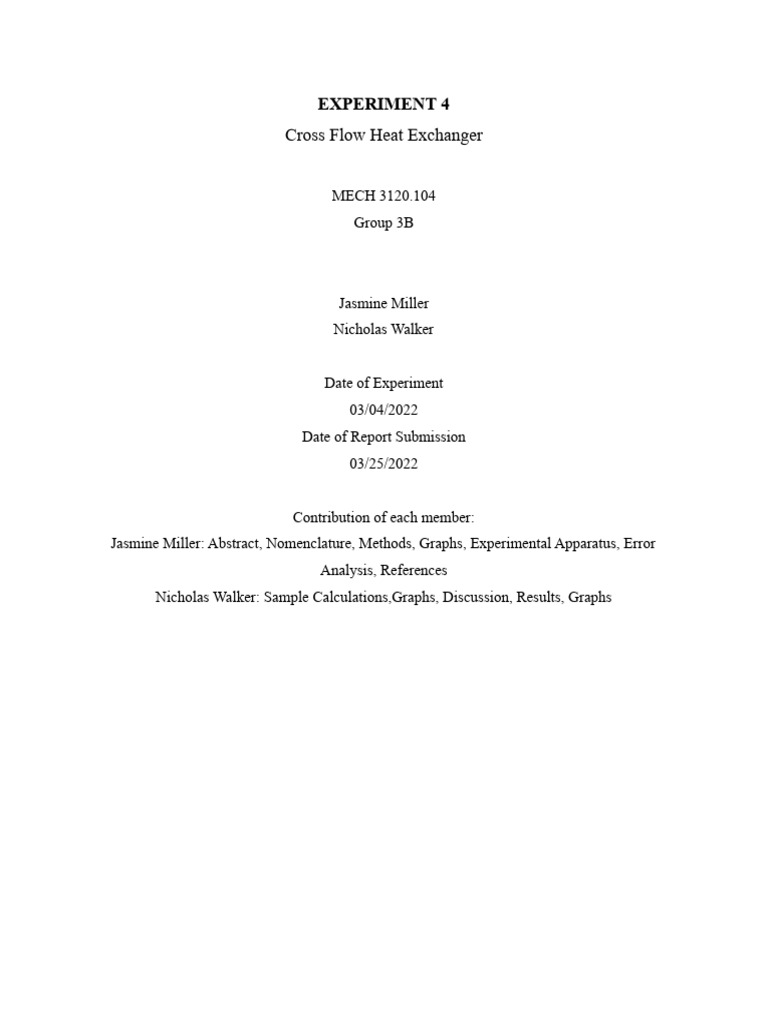Cross Flow Heat Exchanger Experiment | PDF | Heat Exchanger | Heat Transfer