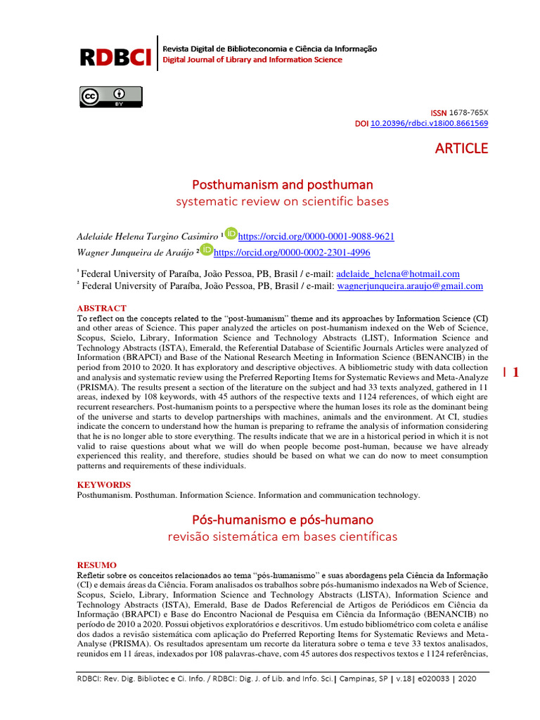 2020-Posthumanism and Posthuman-Systematic Review On Scientific Bases ...