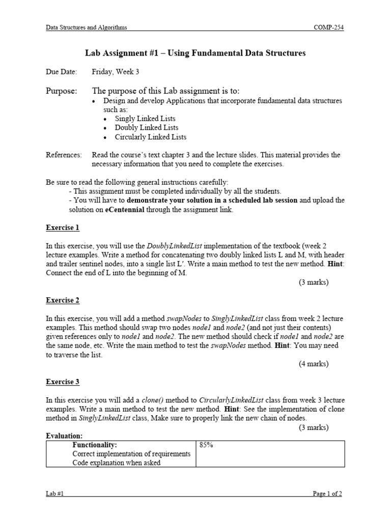 COMP-254 Data Structures Lab Assignment | PDF | Zip (File Format ...