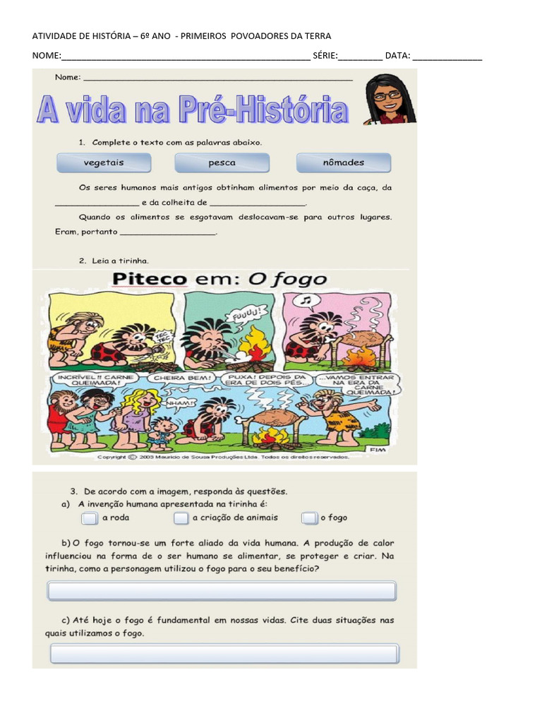 6º ANO ESPECIAIS Pré História ATIVIDADE DE HISTÓRIA | PDF