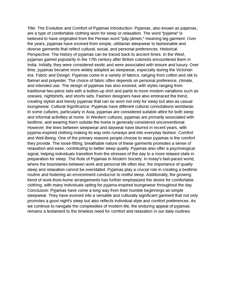 The Comfort and Evolution of Pyjamas | PDF | Softlines (Retail) | Fashion