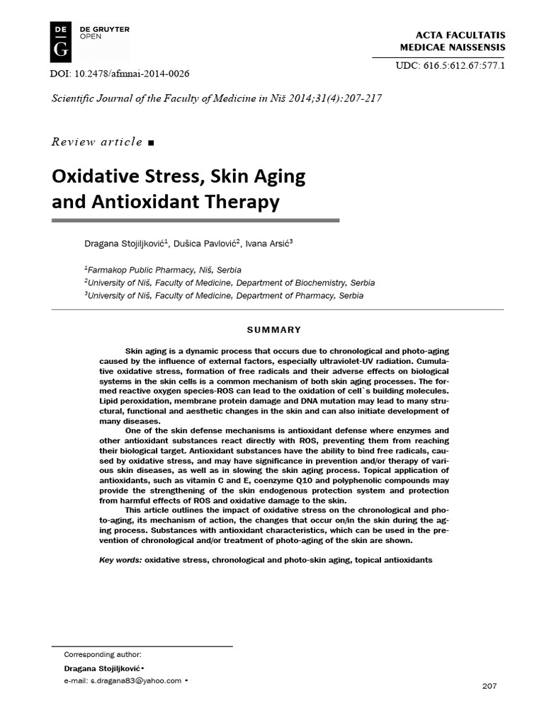 Oxidative Stress & Skin Aging Solutions | PDF | Antioxidant | Reactive ...