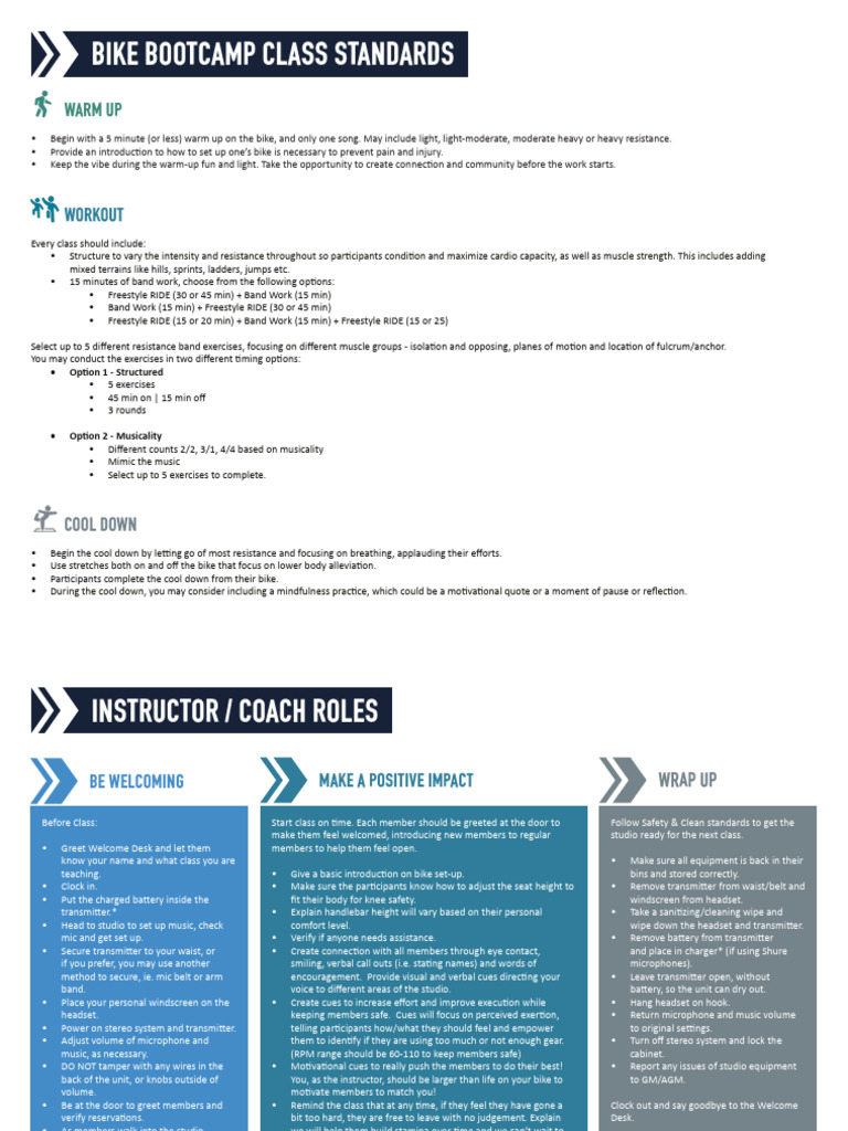 Bike Bootcamp Class Structure Guide | PDF | Microphone | Aerobic Exercise