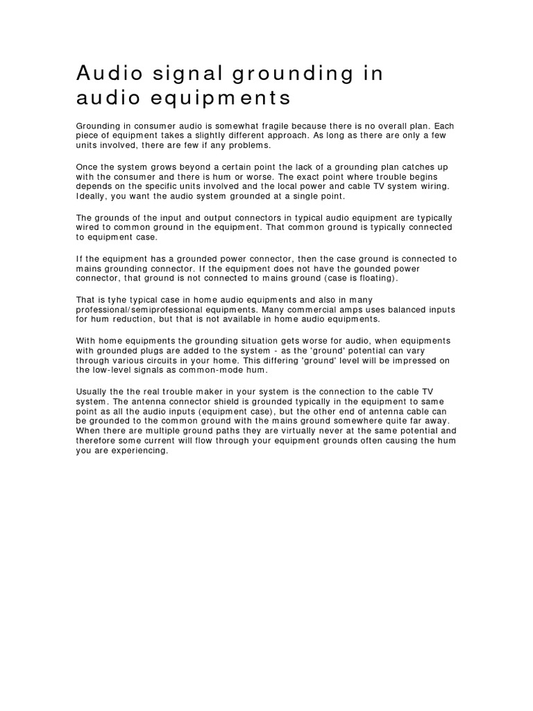 Audio Signal Grounding in Audio Equipments PDF