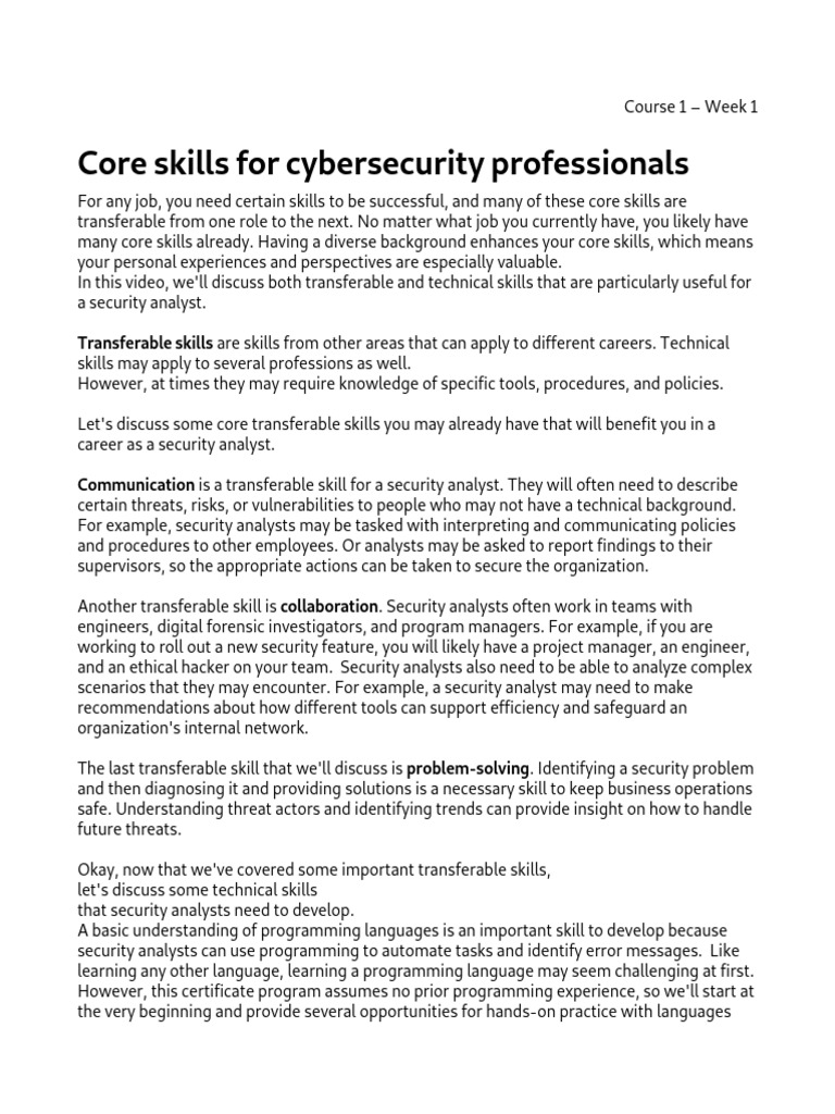 Core Skills for Cybersecurity Analysts | PDF | Security | Computer Security