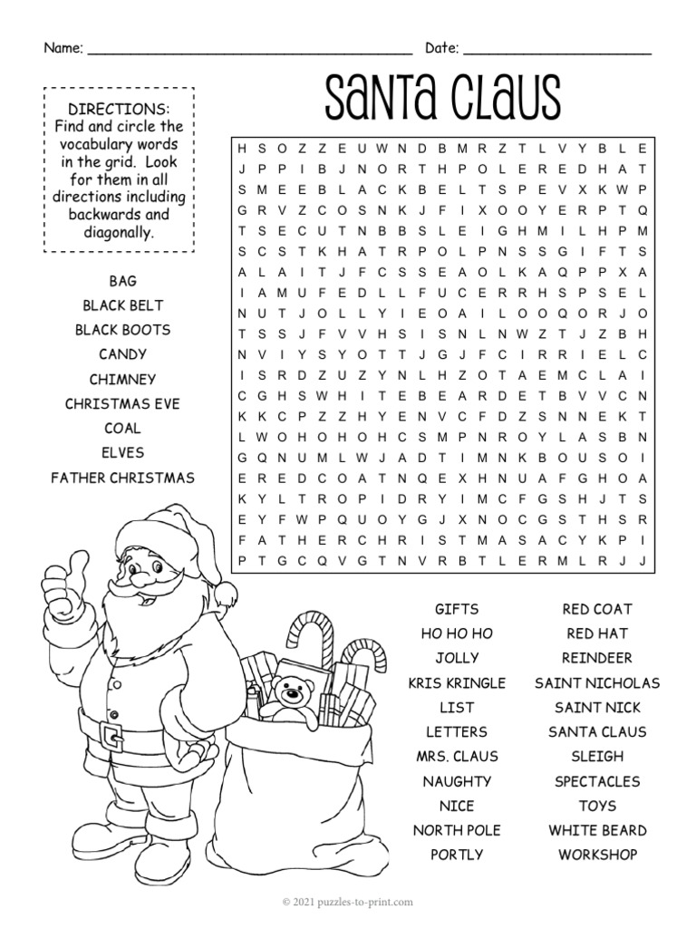 Santa Claus Word Search Puzzle SantaClausWordSearch PDF