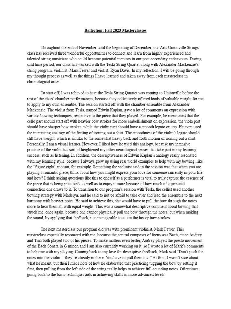 Reflection - Fall 2023 Masterclasses | PDF | Poetry