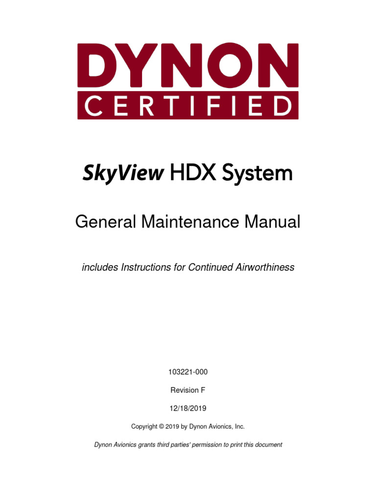 Skyview Hdx Certified General Maintenance Manual Rev F Pdf Aviation