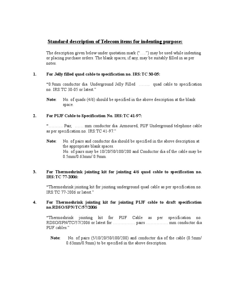 Telecom Item Specifications for Railways | PDF | Telecommunications ...