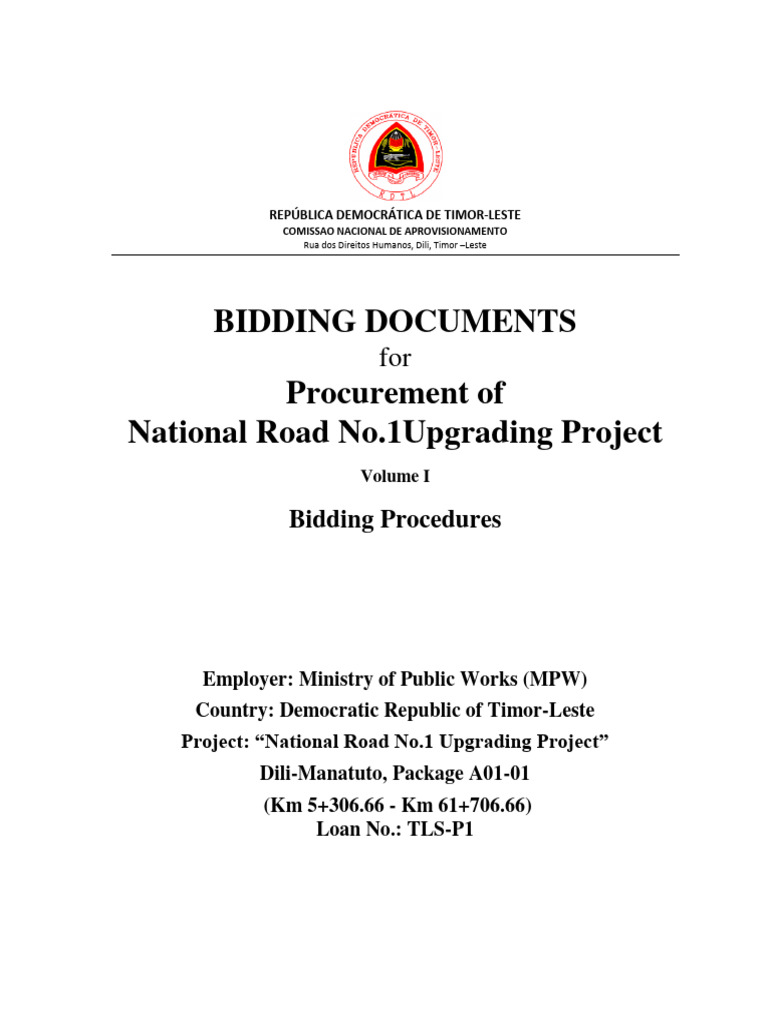 Bidding Documents - Dili-Manatuto Road - Package A01-01 | PDF | Prices ...