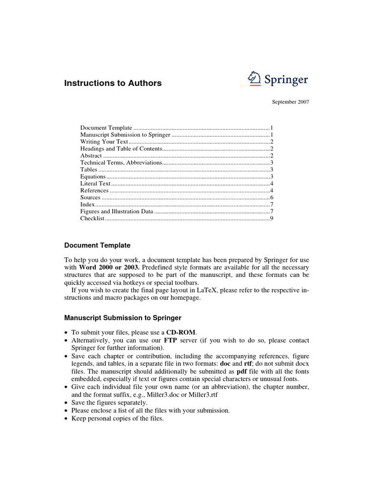 Author Submission Guidelines for Springer | PDF | Arial | Text