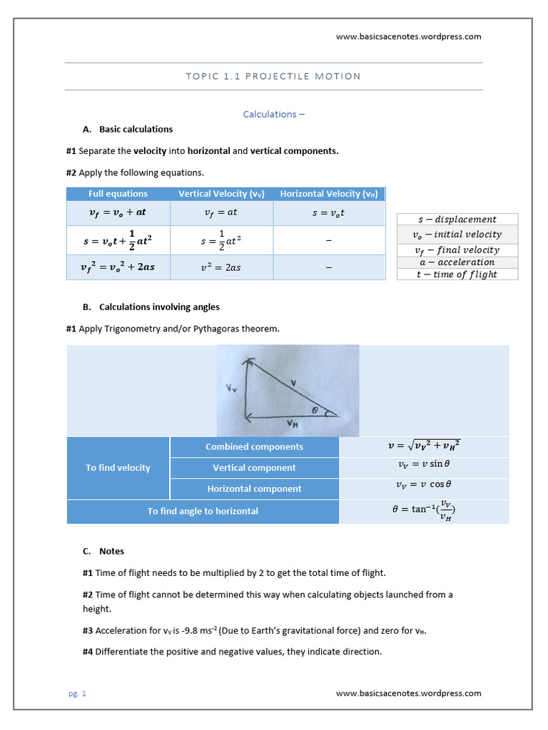 1.1 Projectile Motion | PDF | Velocity | Applied And Interdisciplinary ...