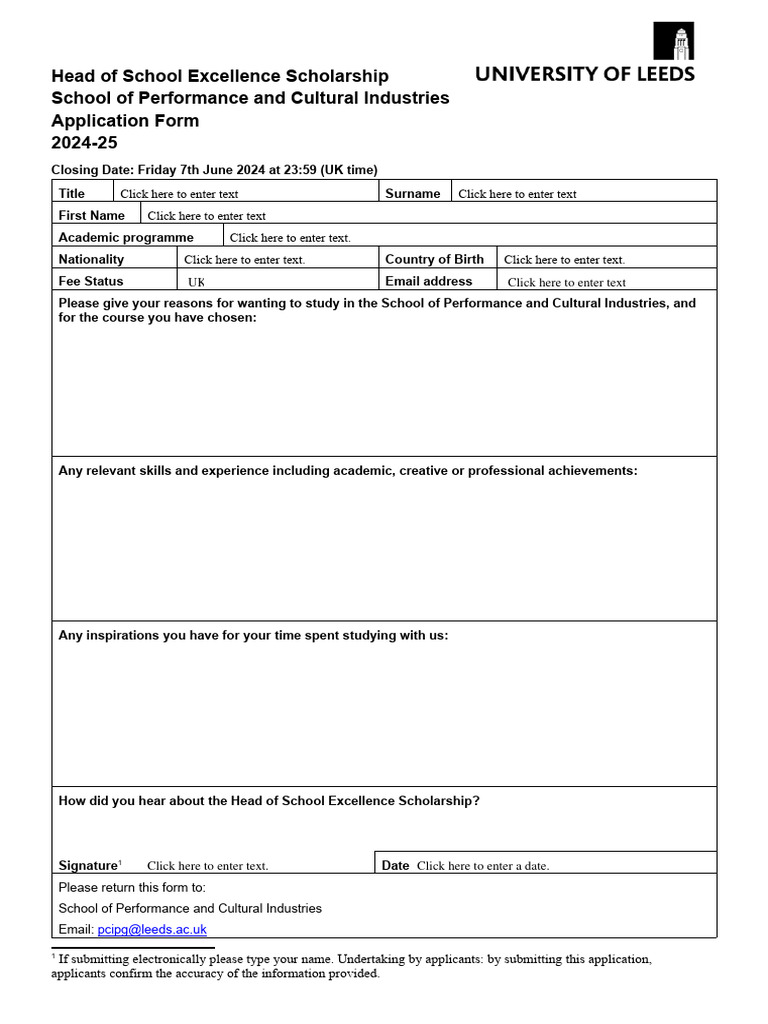 2024 25 Head of School Excellence Application Form PCI | PDF