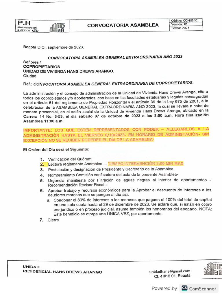 Convocatoria de Asamblea Extraordinaria | PDF