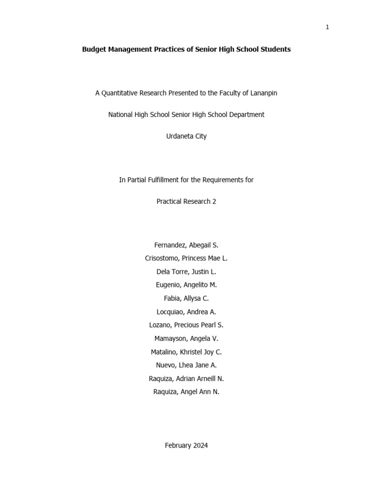 Budgeting Practices of High School Students | PDF | Survey Methodology ...