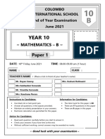 Maths Year 10B Paper 1