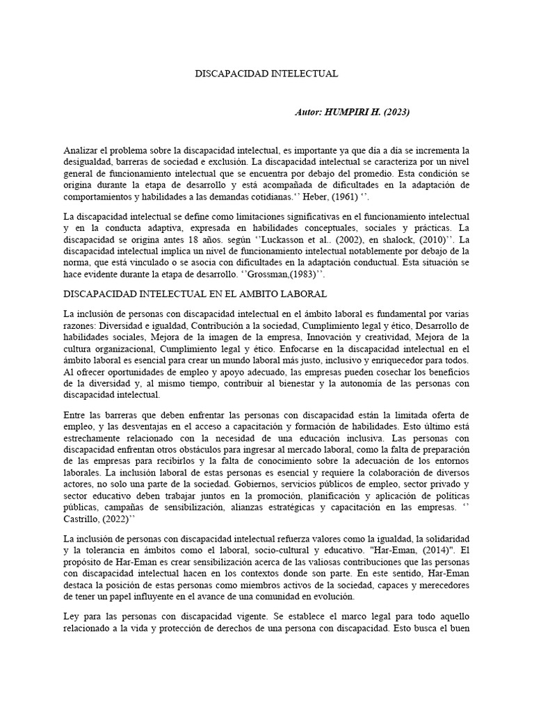 Inclusión Laboral y Discapacidad Intelectual | PDF | Invalidez ...