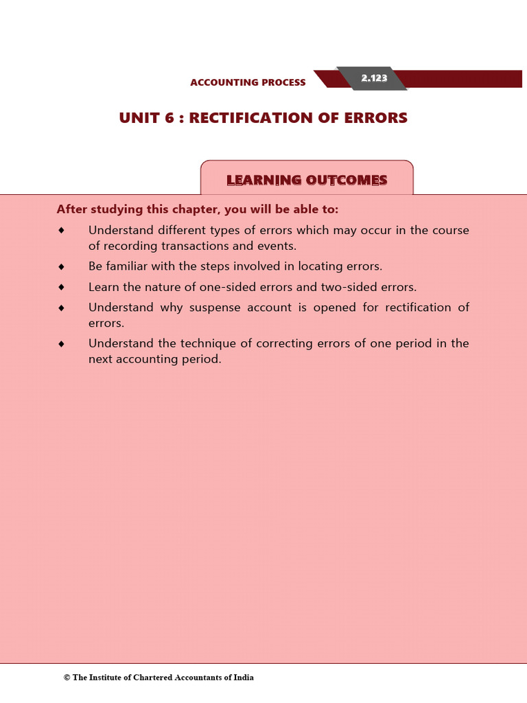 Unit 6: Rectification of Errors: Learning Outcomes | PDF | Debits And ...