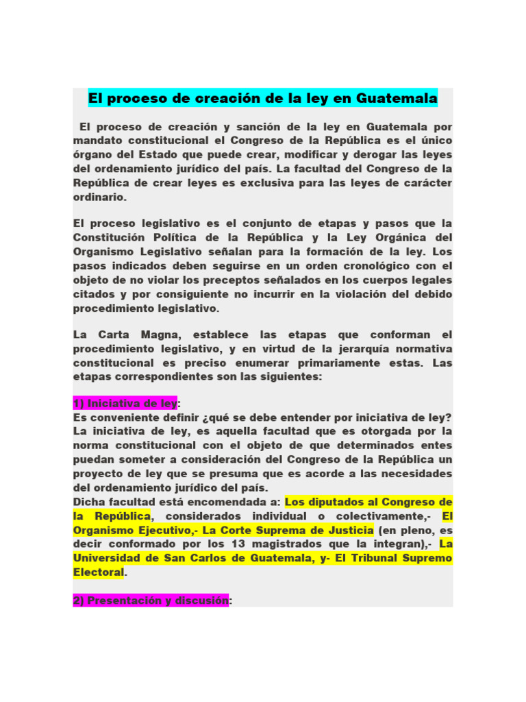 El Proceso de Creación de La Ley en Guatemala | PDF | Constitución | Veto