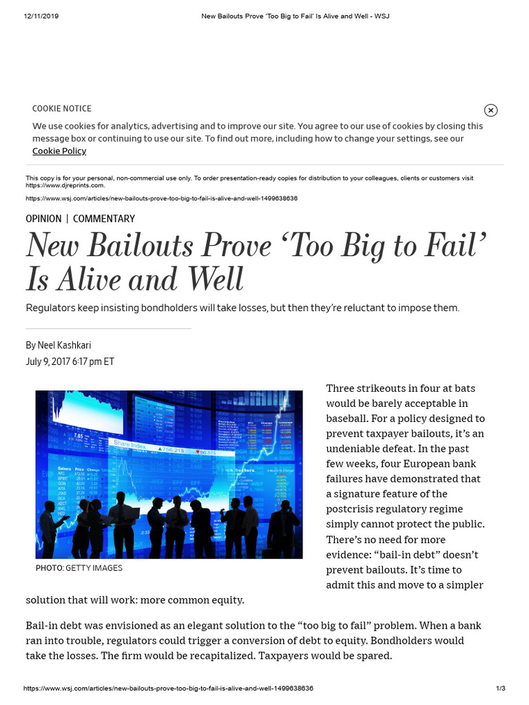 New Bailouts Prove Too Big To Fail' Is Alive and Well WSJ PDF