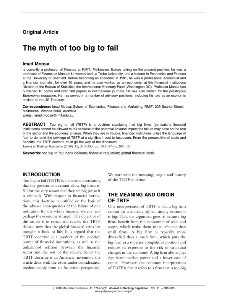 Retrieve PDF Too Big To Fail Banks