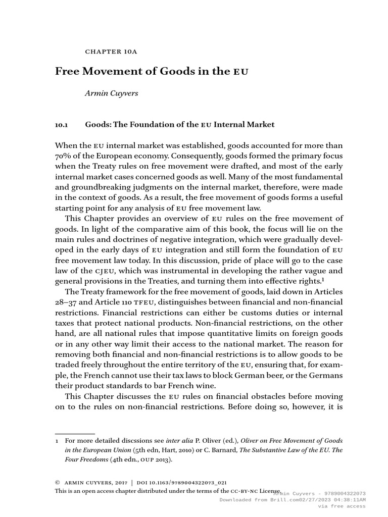 Free Movement of Goods in The EU: Armin Cuyvers | PDF