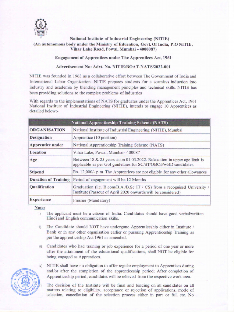 NITIE General Stream | PDF