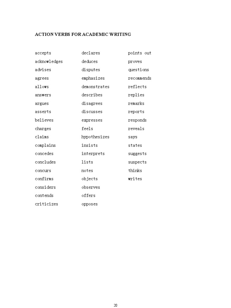 Action Verbs For Academic Writing PDF