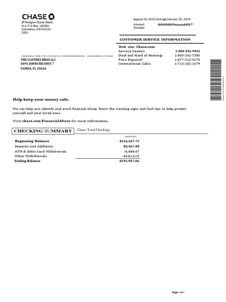 Jpmorgan Chase Account Statement Summary Pdf Finance Money Management