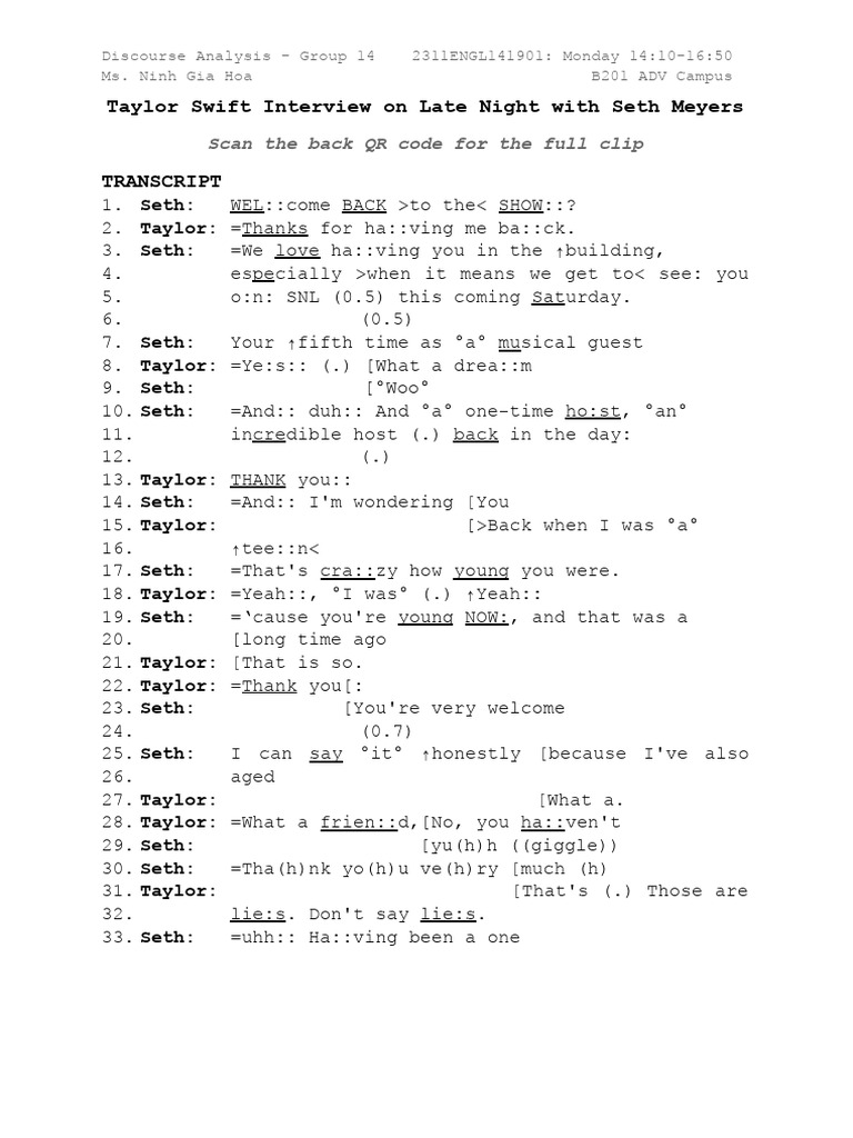Taylor Swift on Seth Meyers Transcript | PDF