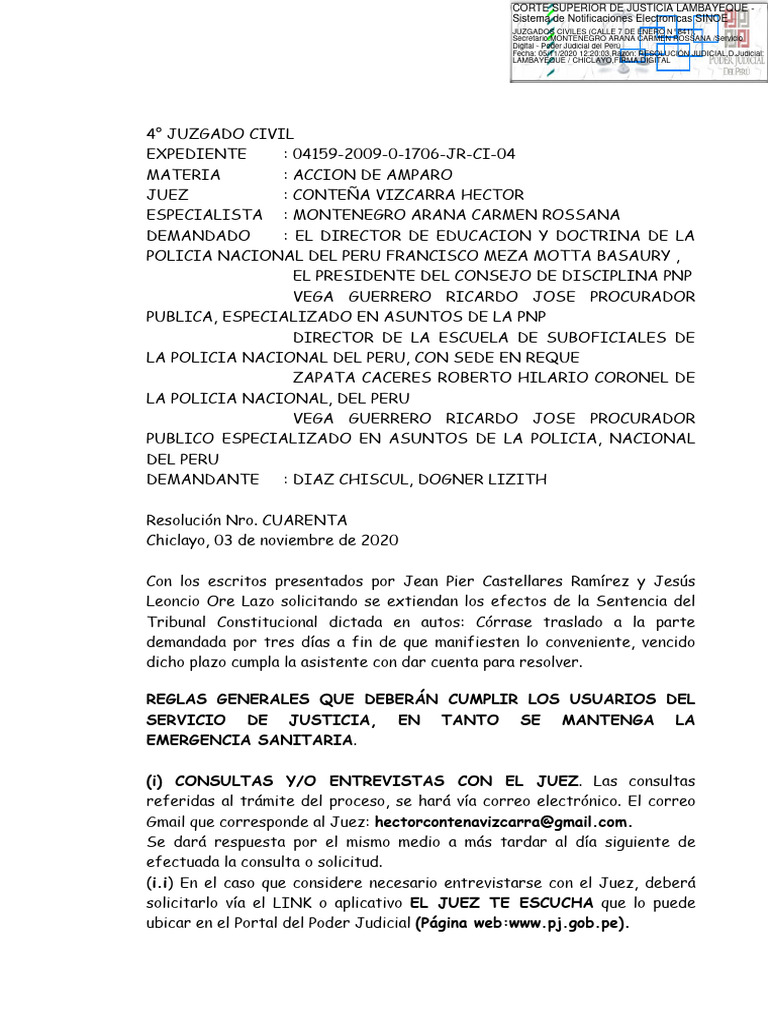 Acción de Amparo en Juzgado Civil Perú | PDF | Justicia | Crimen y ...