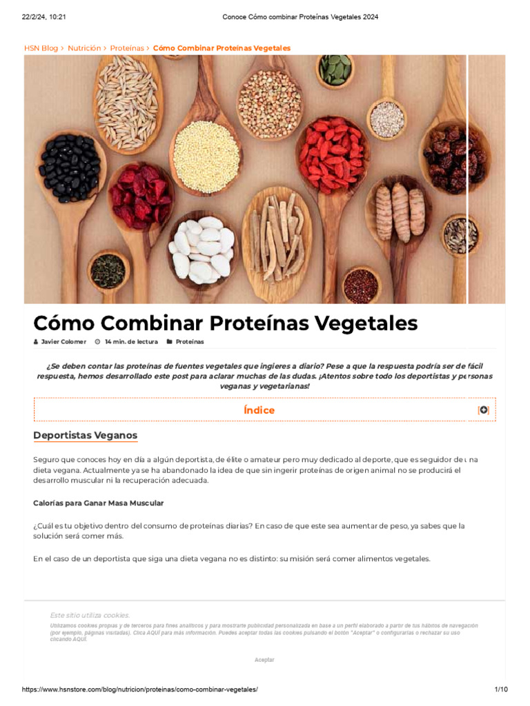 Conoce Cómo Combinar Proteínas Vegetales 2024 PDF Proteínas Veganismo