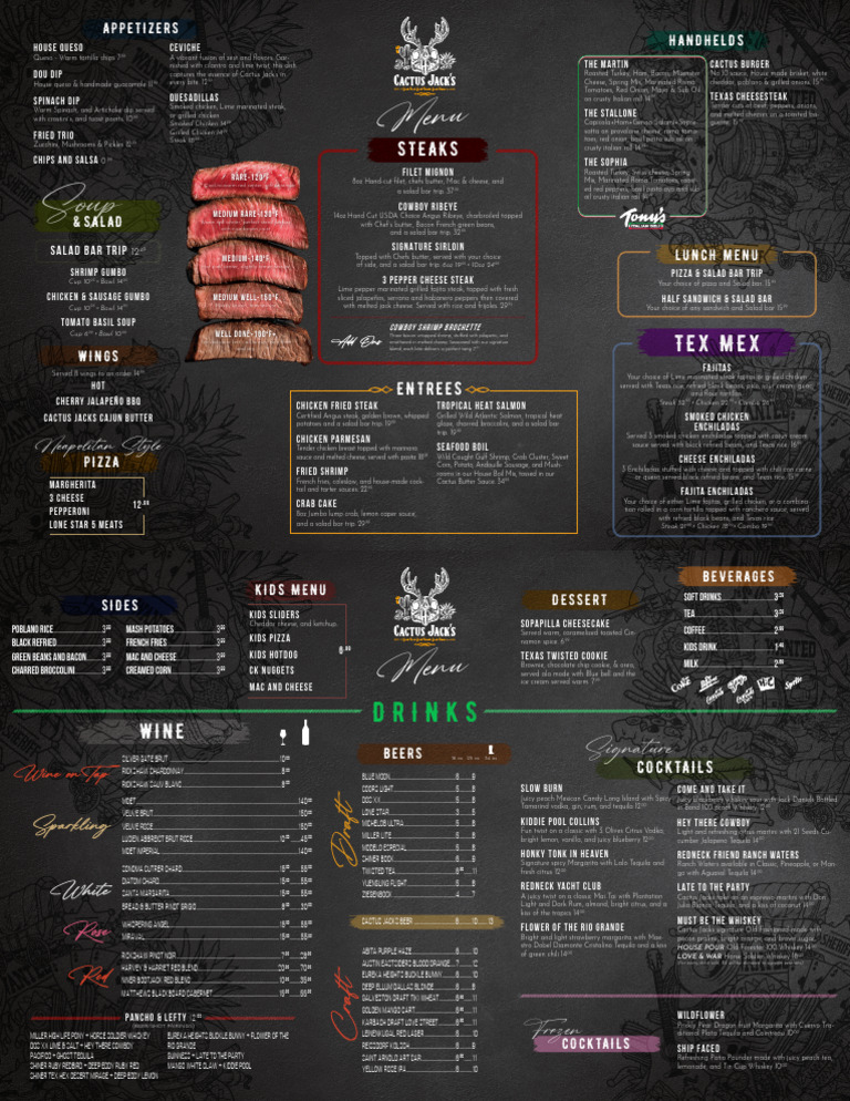 Cactus Jack's Baytown Menu & Prices | PDF | Drink | Salad
