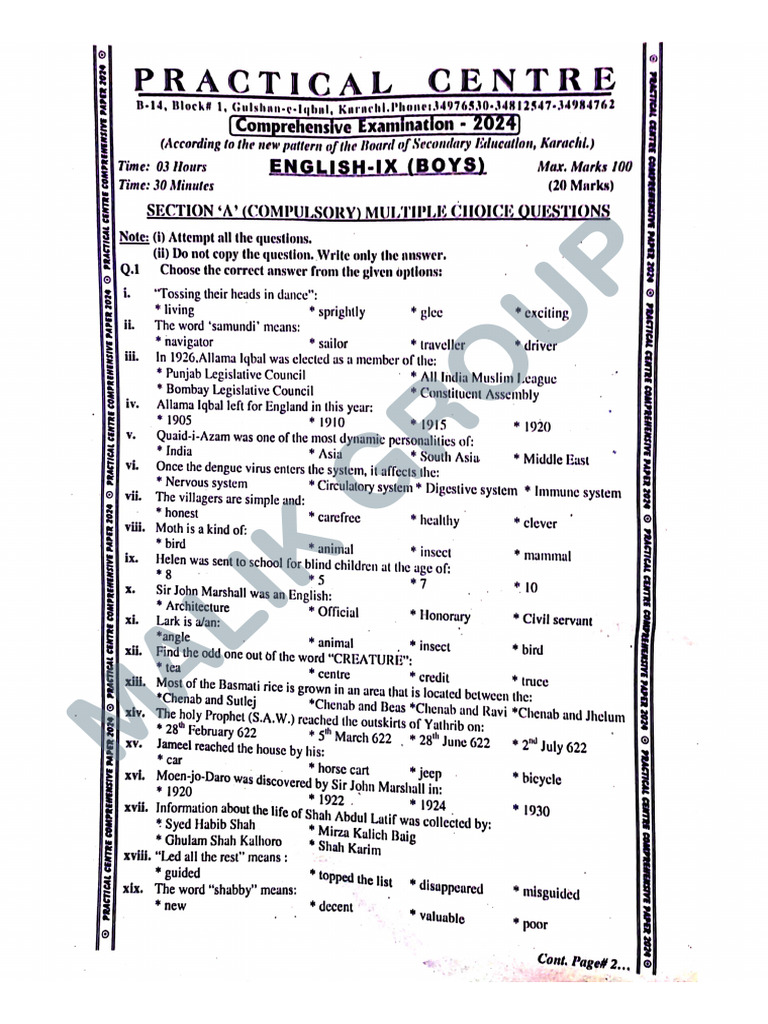 Ix English Pc Comprehensive 2024 Malik Group Pdf