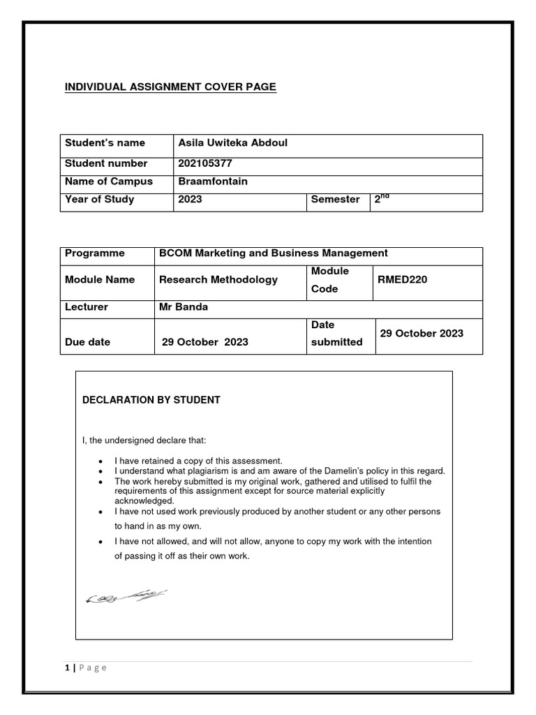 Research Methodology Assignment 2 Asila Abdoul | PDF | Quantitative ...