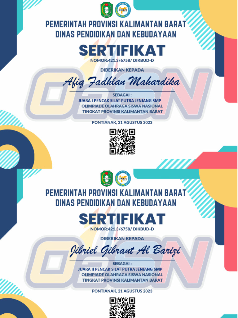 Sertifikat Juara O2SN SMP 2023 | PDF