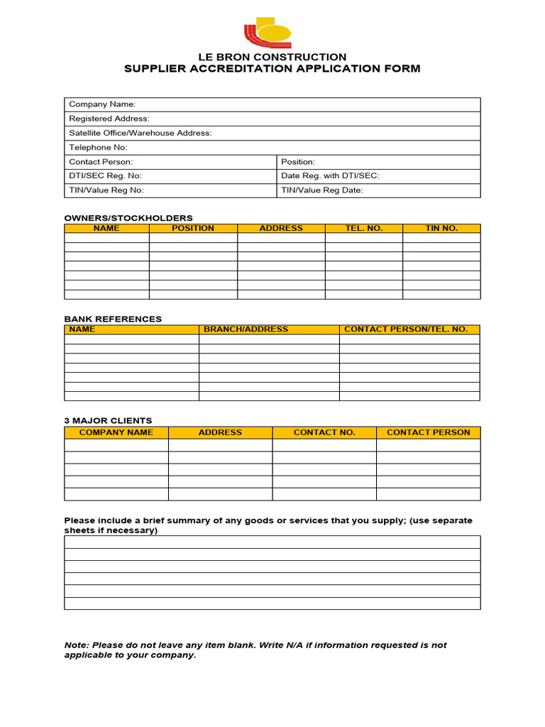 Le Bron Construction Supplier Accreditation | PDF | U.S. Securities And ...