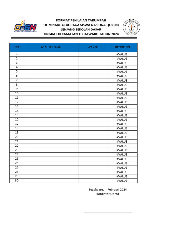 Format Penilaian O2SN 2024 SD Tegalwaru | PDF
