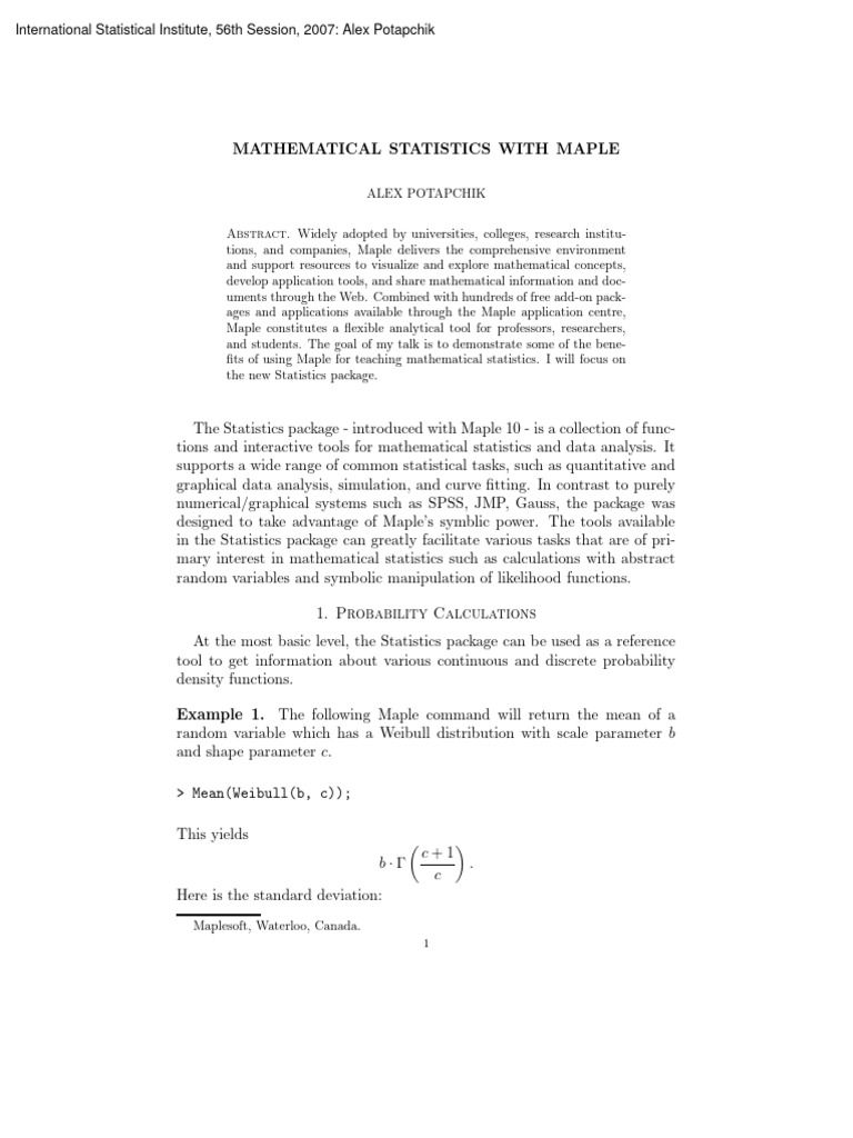 Maple Stat | PDF | Normal Distribution | Statistics