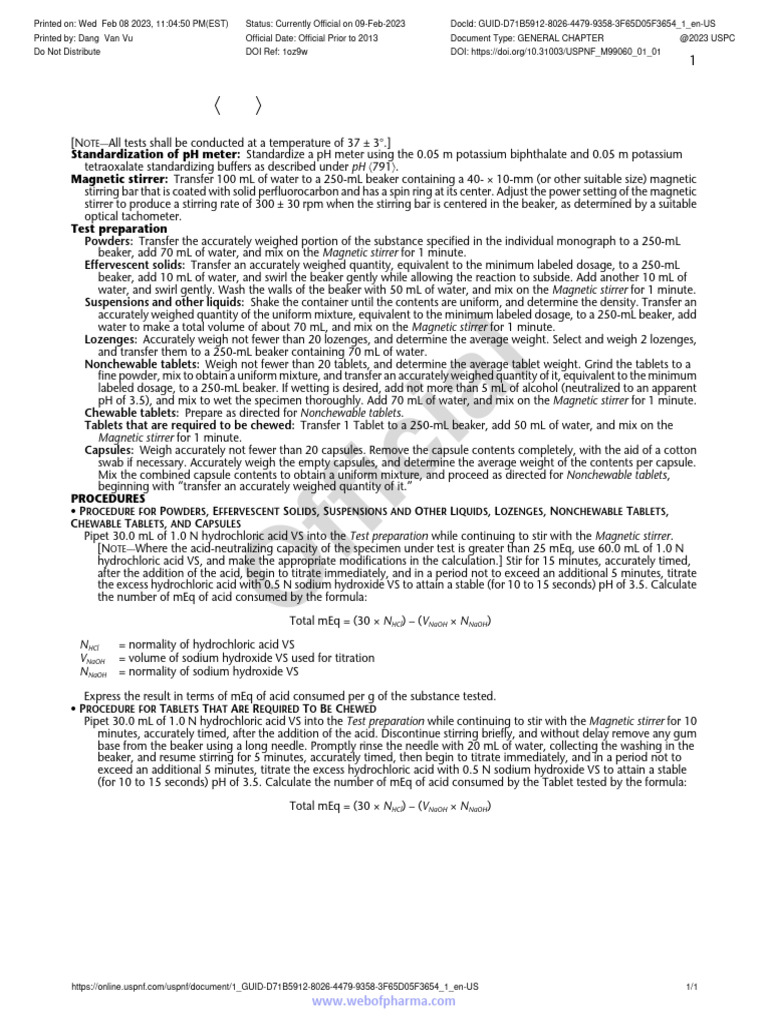 301 Acid Neutralizing Capacity | PDF | Tablet (Pharmacy) | Acid