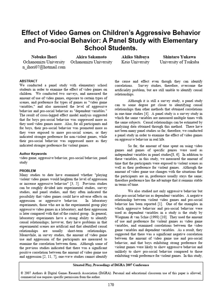 Effect of Video Games On Childrens Aggre | PDF | Survey Methodology ...