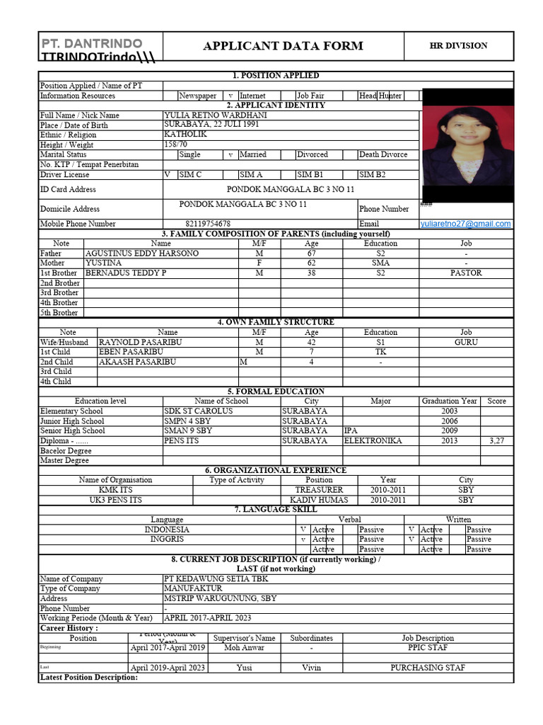 Applicant Data Form - 2023 | PDF | Labor | Business
