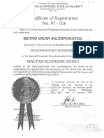 PE ZA & Chertificate of Registration (No. 97 - 006)