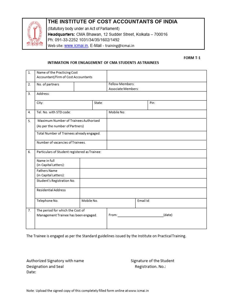 CMA Articleship T1 Form Instructions | PDF