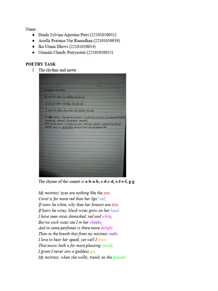 Poetry Task (Group) PDF Poetry Stanzaic Form