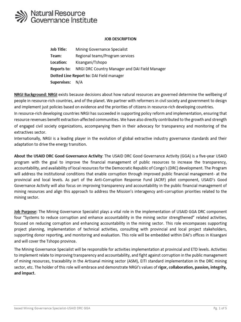 Curated visual reference: Fresh Look at Mining Governance Specialist Job Description Pdf
